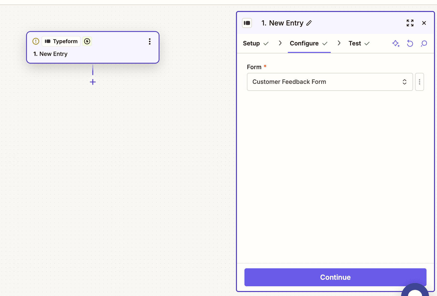 Setting up a Typeform New Entry trigger in a Zapier Zap