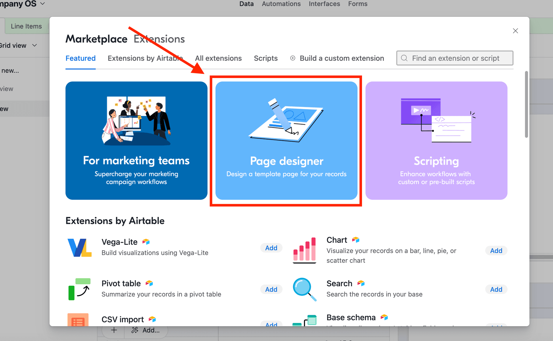 Featured extensions in Airtable