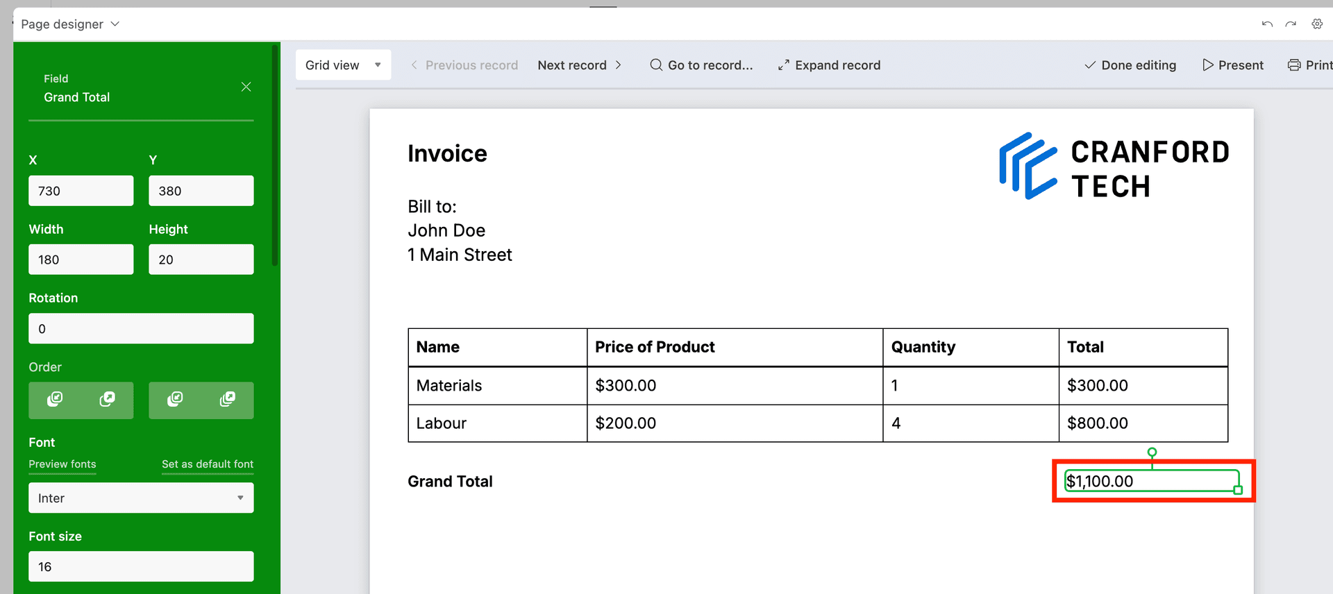Adding grand total field