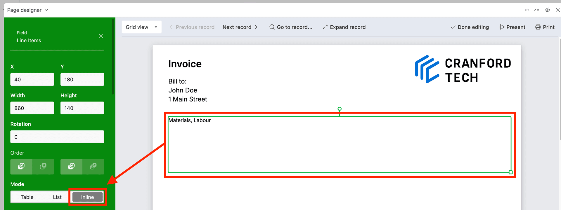 Inline mode for linked records
