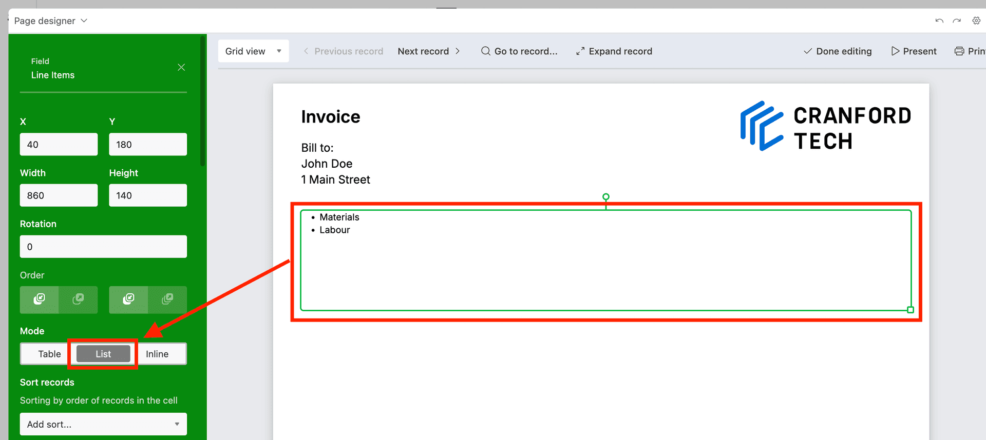 List mode for linked records