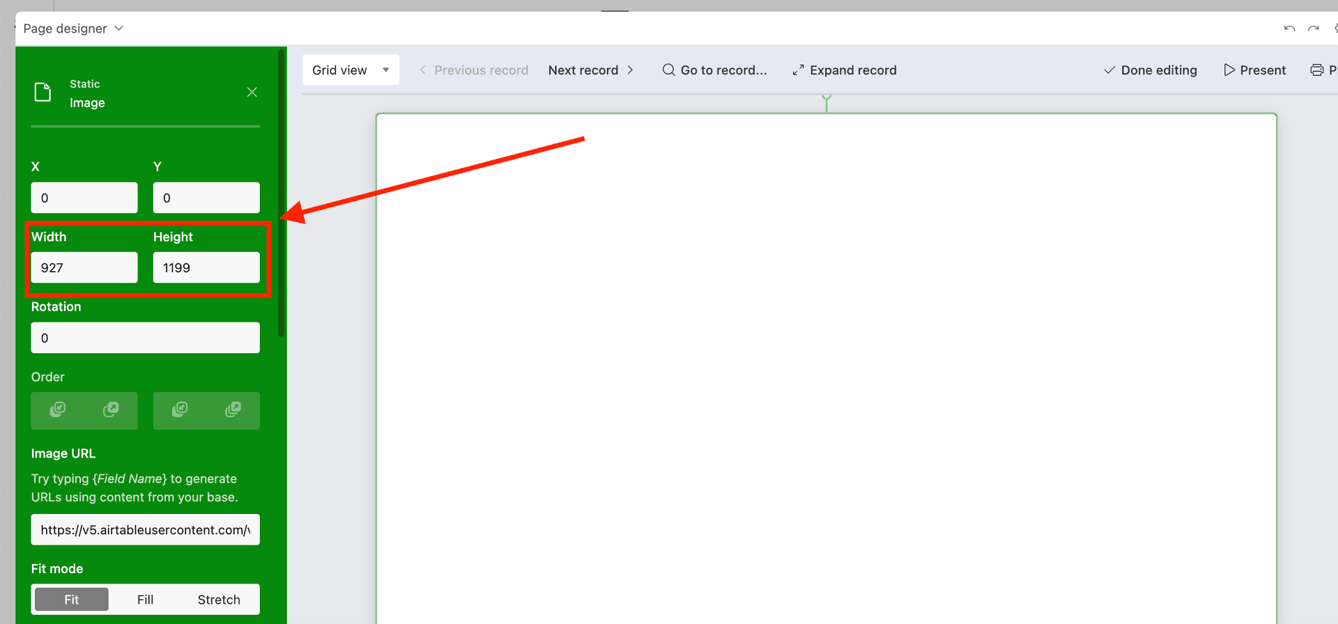 Setting image dimensions