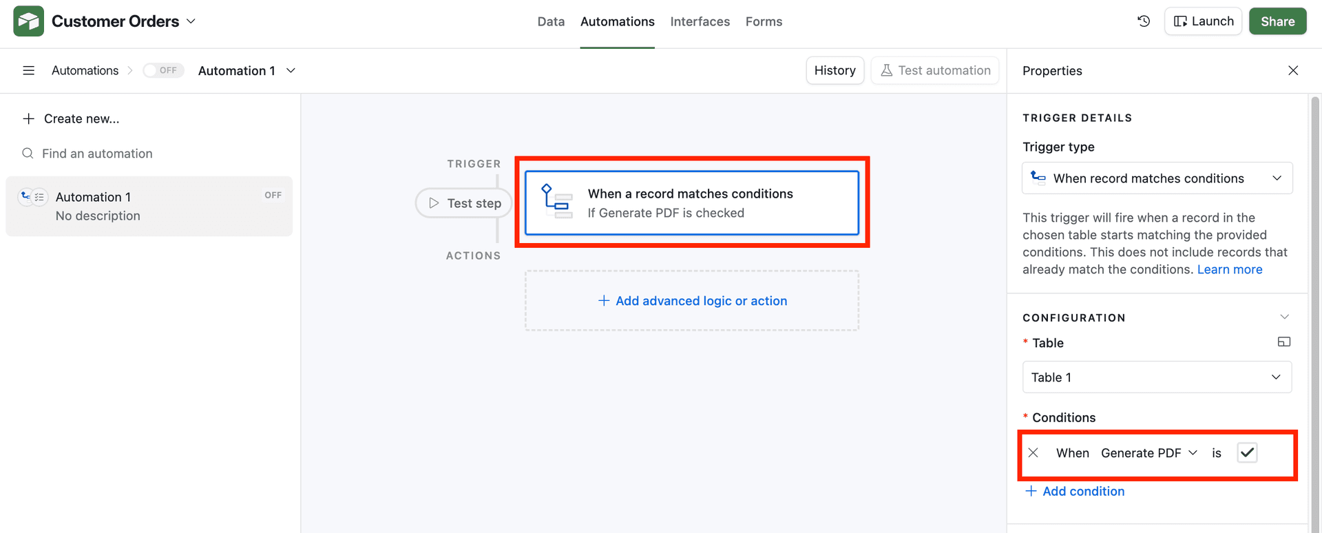 Setting up automation trigger in Airtable