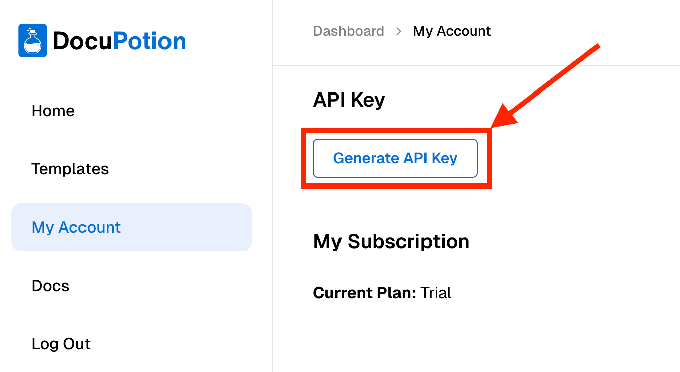 Generate API key in DocuPotion