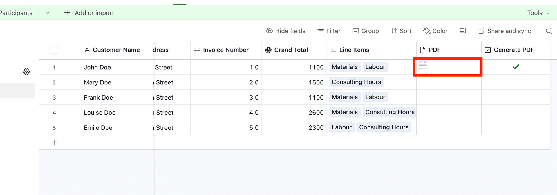 Generated PDF in Airtable table