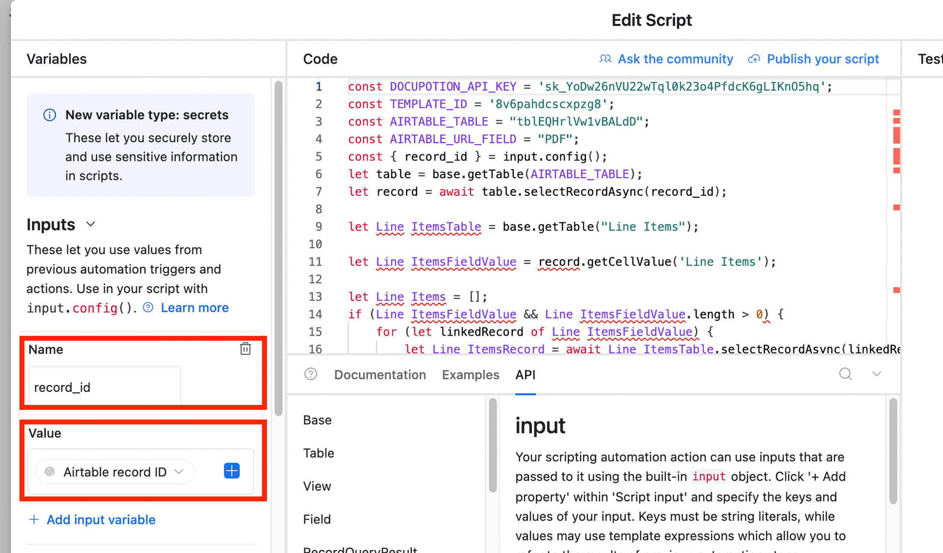 Adding record_id input variable