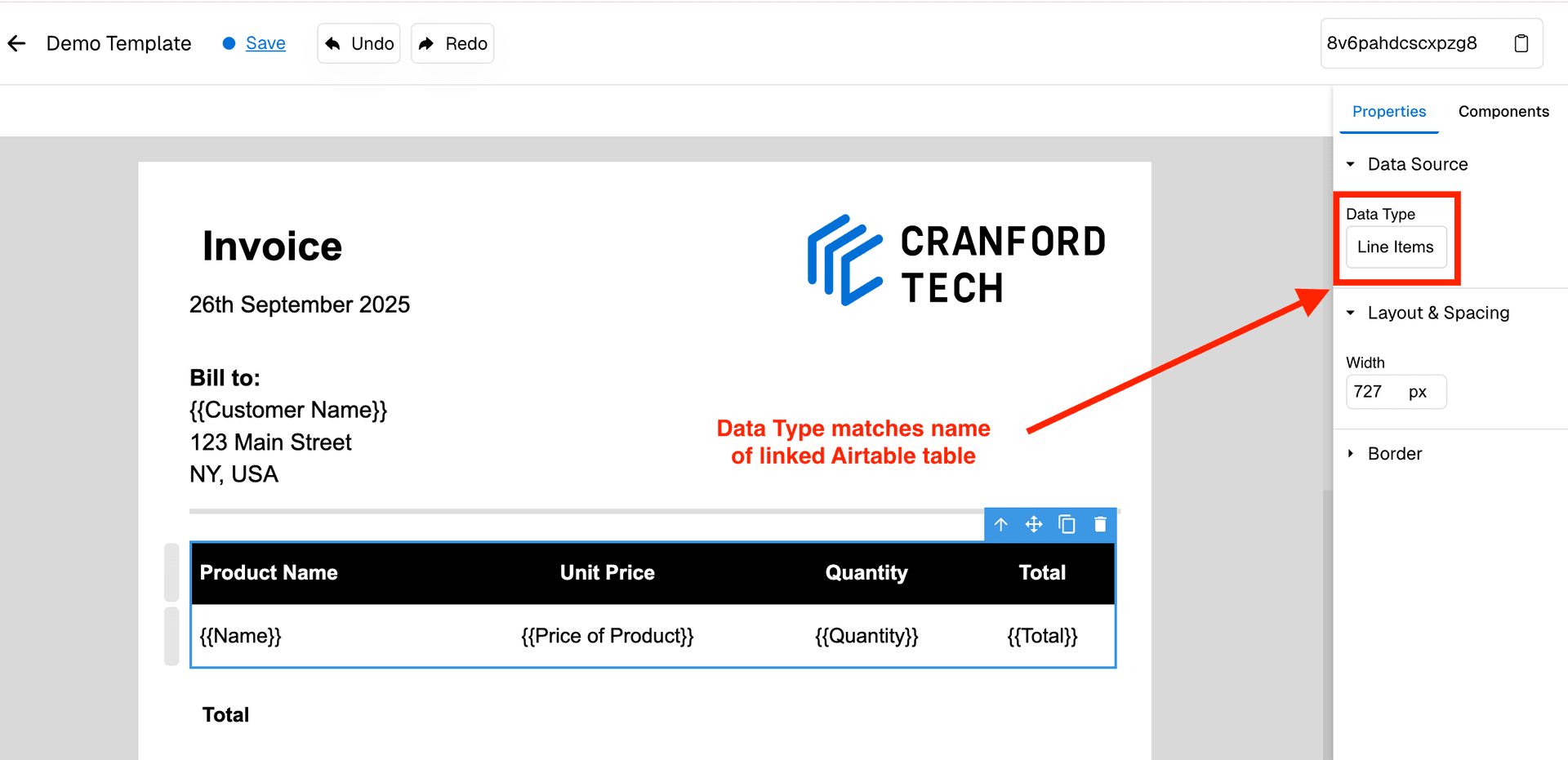 Setting data source for dynamic table