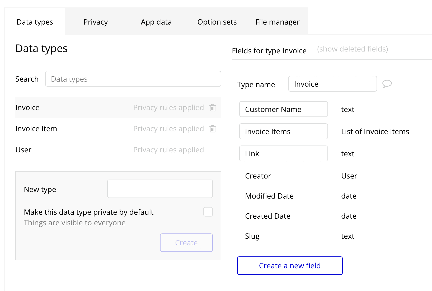 Invoice Data Type - DocuPotion - Bubble.io