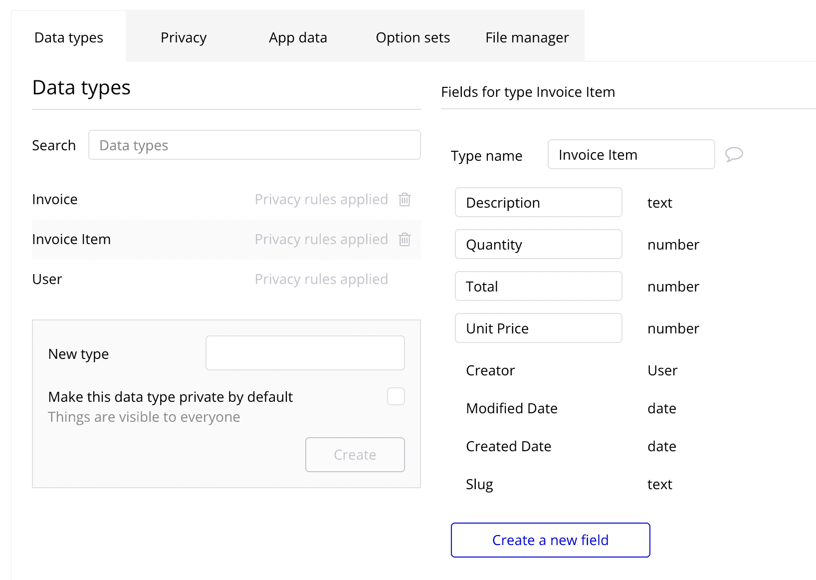 Invoice Item Data Type - DocuPotion - Bubble.io