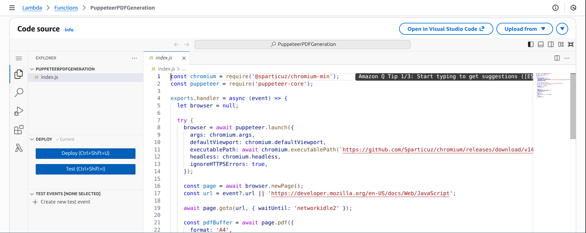 Lambda function code source after import