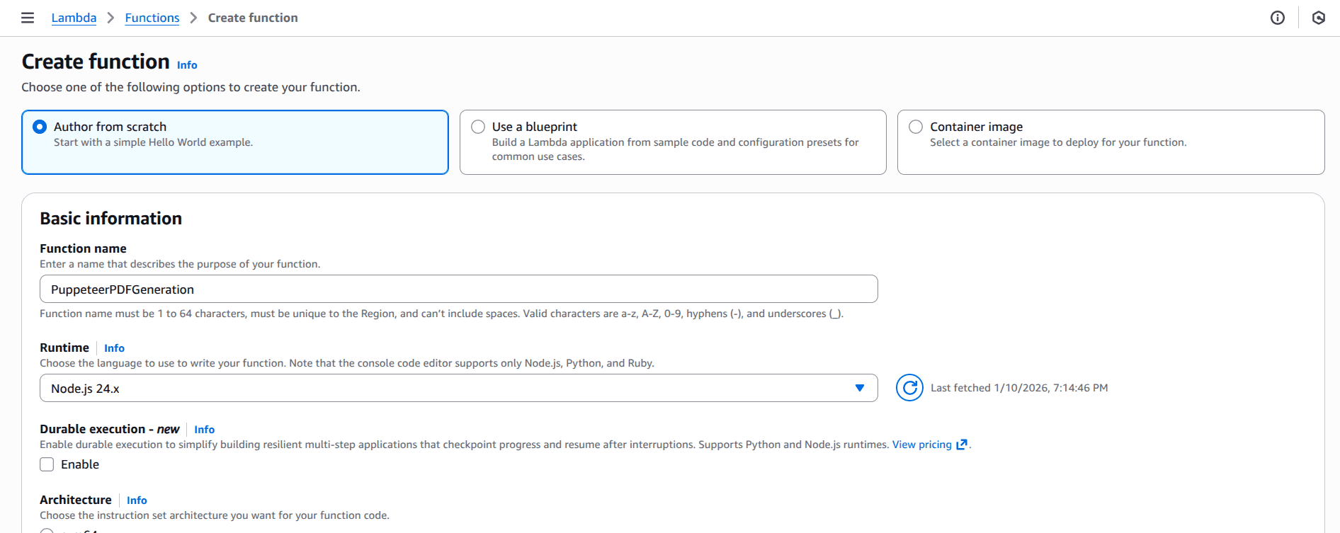Creating a Lambda function in AWS console