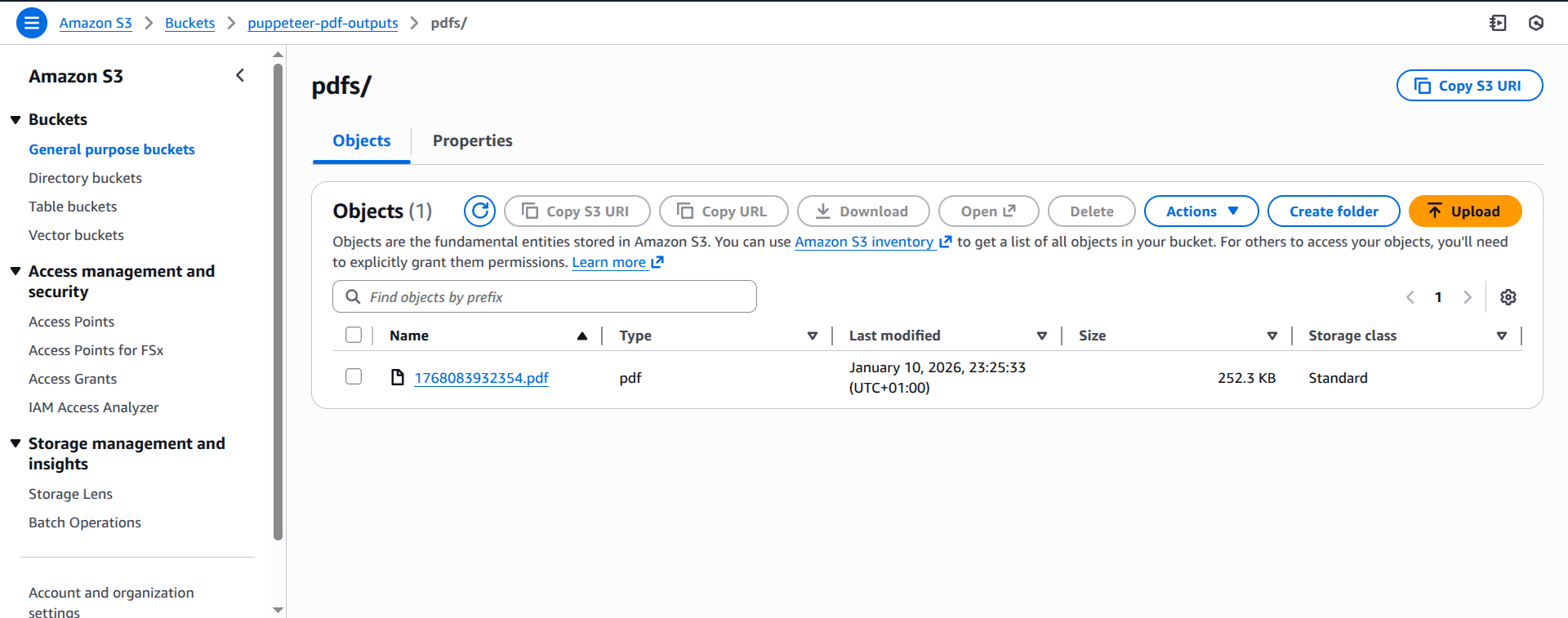 Generated PDF in S3 bucket