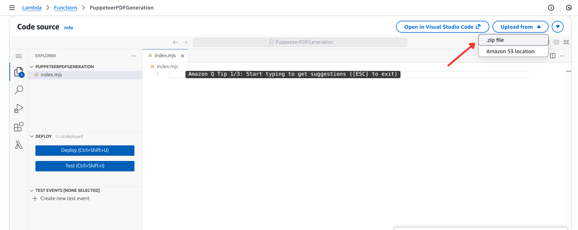 Importing ZIP file in Lambda console