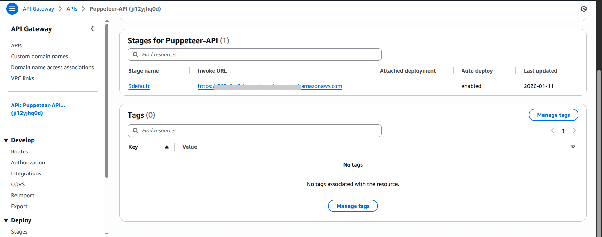 API Gateway invoke URL