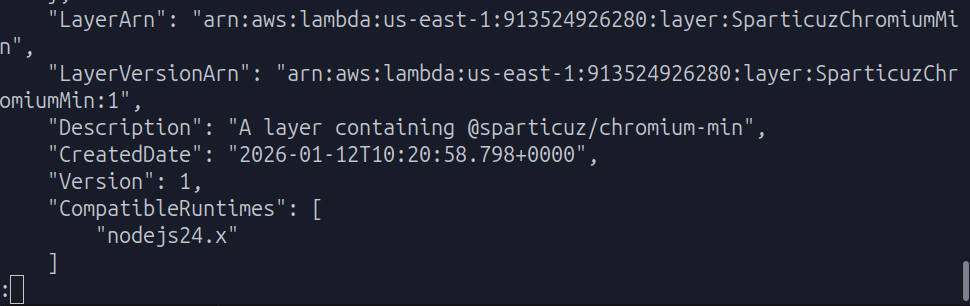 Layer ARN output in terminal
