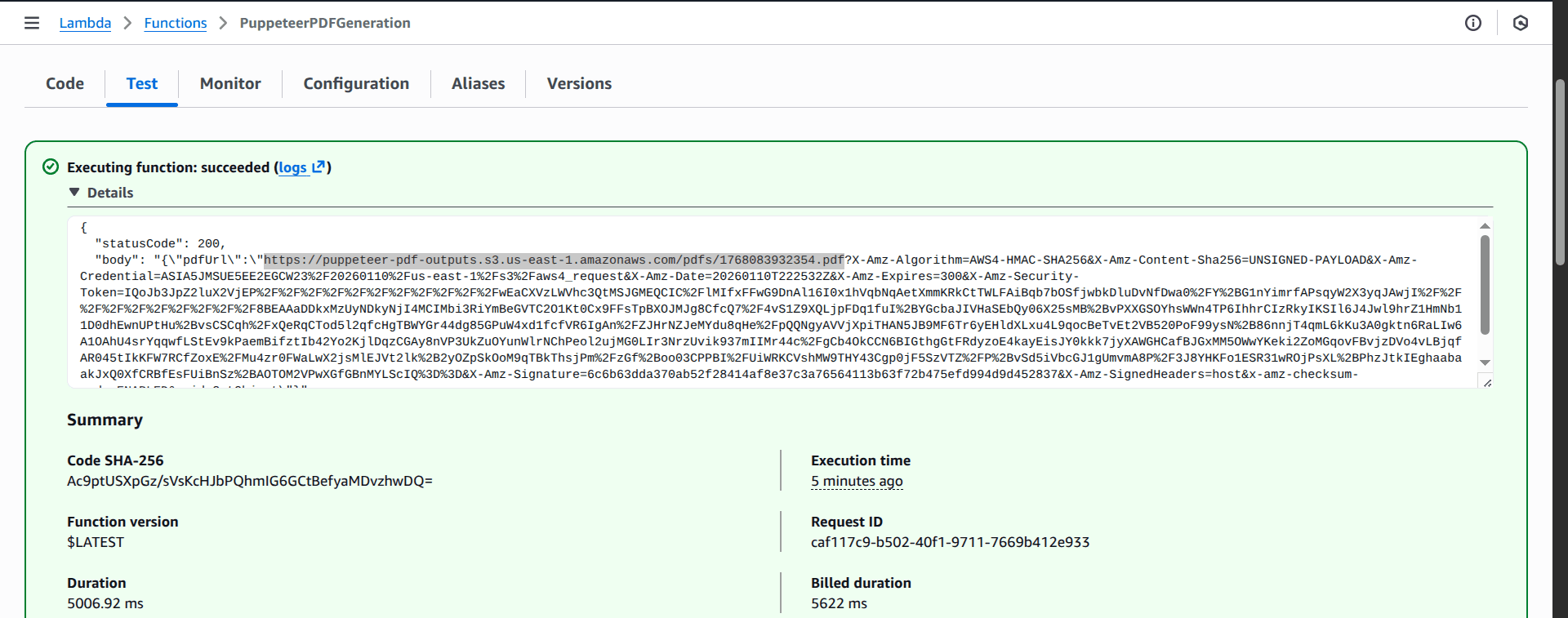 Lambda function test page
